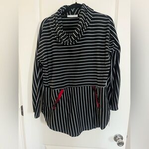 Black and White Striped Tunic with Red Plaid Accents